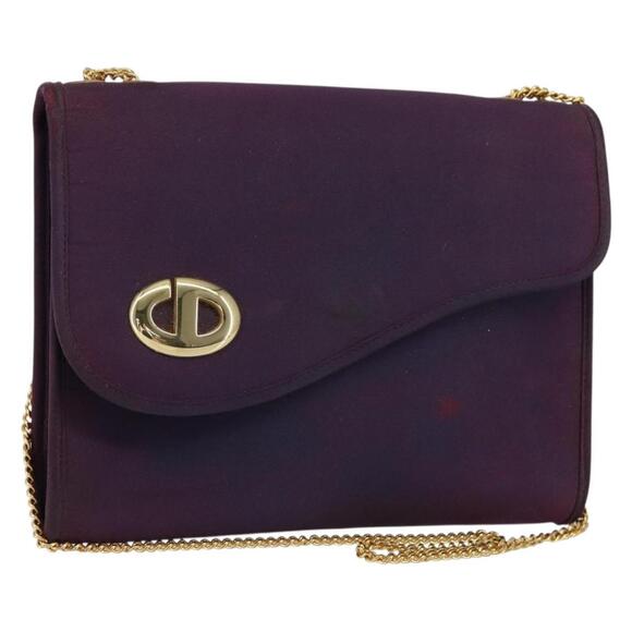 Christian Dior Saddle Chain Shoulder Bag Nylon Purple Gold Auth BA8264